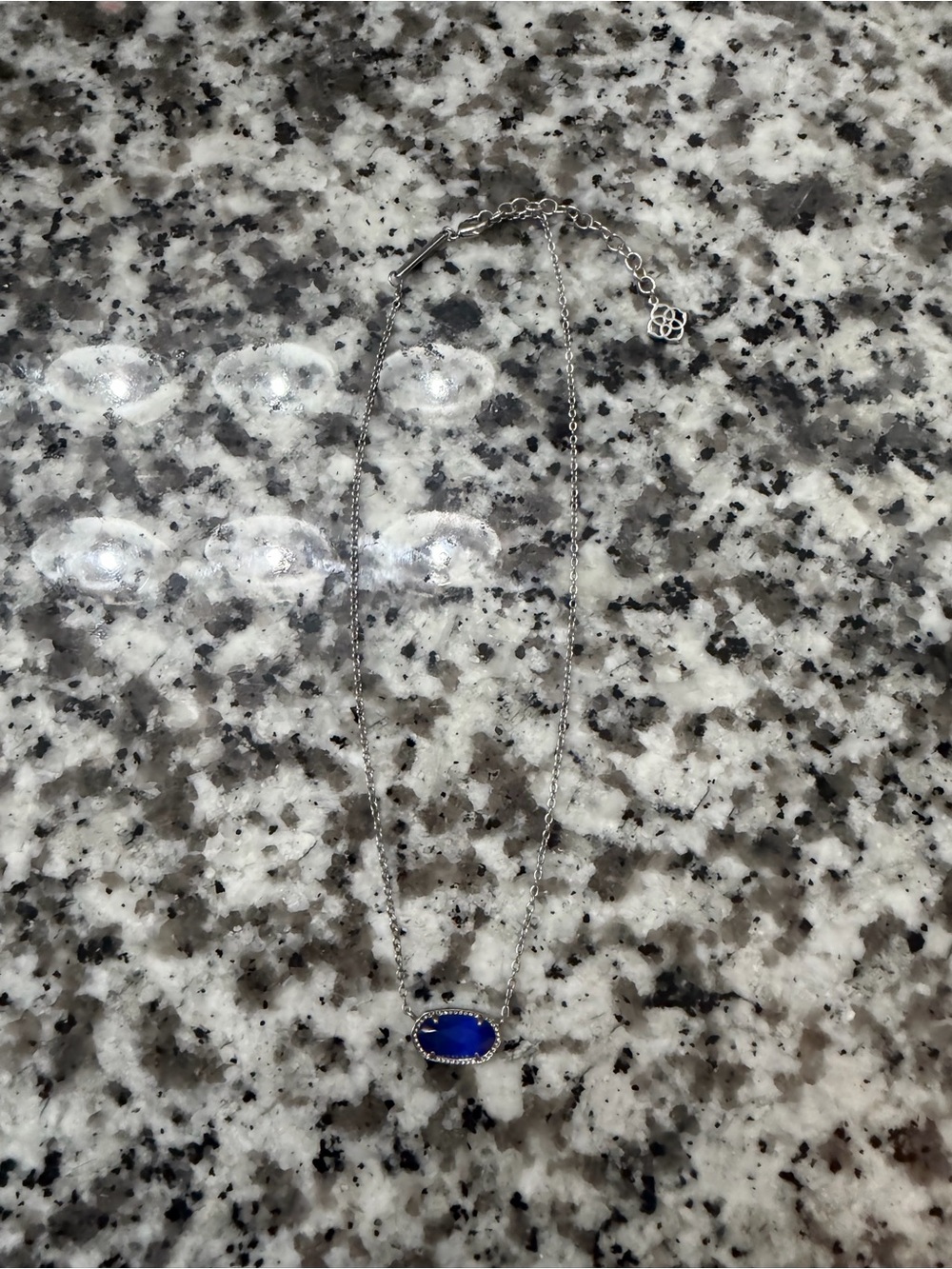 Kendra Scott Silver Necklace with Cobalt Blue Oval Pendant